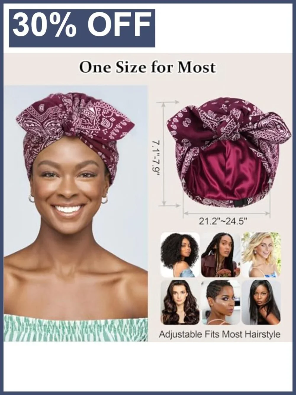 Satin Lined Beanie for Women Chemo Headwear Sleep Cap Cotton Spandex
